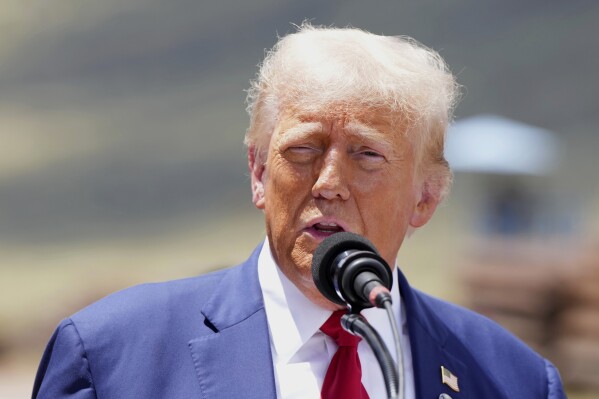 Republican presidential nominee former President Donald Trump speaks along the southern border with Mexico, Thursday, Aug. 22, 2024, in Sierra Vista, Ariz. (AP Photo/Rick Scuteri)