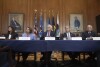 Attorney General Merrick Garland, center, speaks before a meeting of the Justice Department's Election Threats Task Force, at the Department of Justice, Wednesday, Sept. 4, 2024, in Washington, with from left, Deputy Attorney General, Criminal Division, Nicole Argentieri, Deputy Attorney General Lisa Monaco, Garland, FBI Director Christopher Wray and Assistant Attorney General, National Security Division, Matthew Olsen. (AP Photo/Mark Schiefelbein)