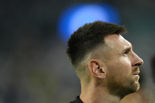 Argentina's Lionel Messi looks on at the end of a Copa America Group A soccer match against Peru in Miami Gardens, Fla., Saturday, June 29, 2024. (AP Photo/Rebecca Blackwell)