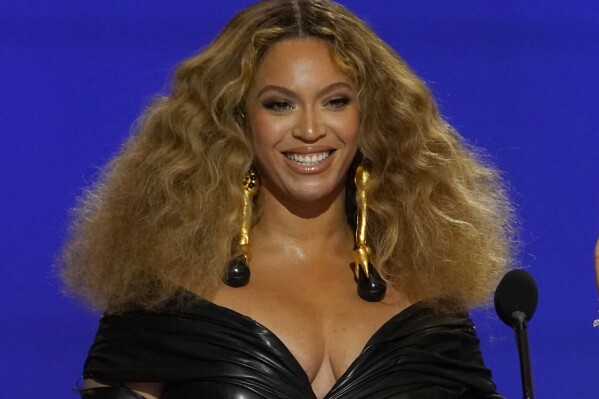 FILE - Beyonce appears at the 63rd annual Grammy Awards in Los Angeles on March 14, 2021. Beyoncé releases a concert film this week titled "Renaissance: A Film by Beyoncé ." (AP Photo/Chris Pizzello, File)