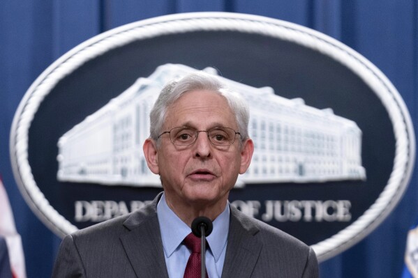 FILE - Attorney General Merrick Garland speaks during a news conference at the Department of Justice headquarters in Washington, June 27, 2024. The House has voted to fine Attorney General Merrick Garland $10,000 a day until he turns over audio of President Joe Biden’s interview in his classified documents case. It's the latest escalation in the fight over the recording between Republicans and the Democratic administration. (AP Photo/Jose Luis Magana, File)