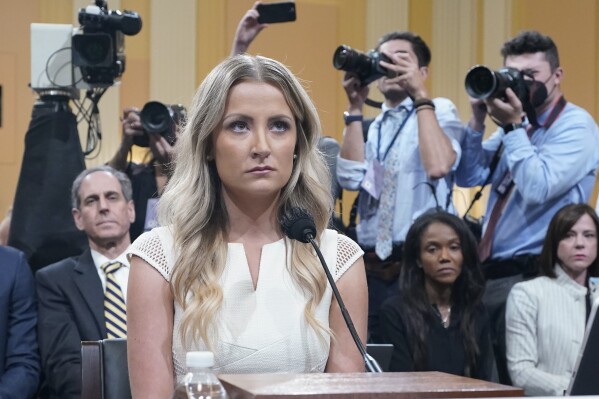 FILE - Sarah Matthews, former White House deputy press secretary, arrives as the House select committee investigating the Jan. 6 attack on the U.S. Capitol holds a hearing at the Capitol in Washington, July 21, 2022. (AP Photo/Patrick Semansky, File)