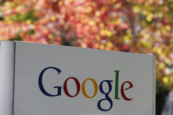 FILE - A sign at Google headquarters in Mountain View, Calif. is shown on Oct. 8, 2010. (AP Photo/Paul Sakuma, File)