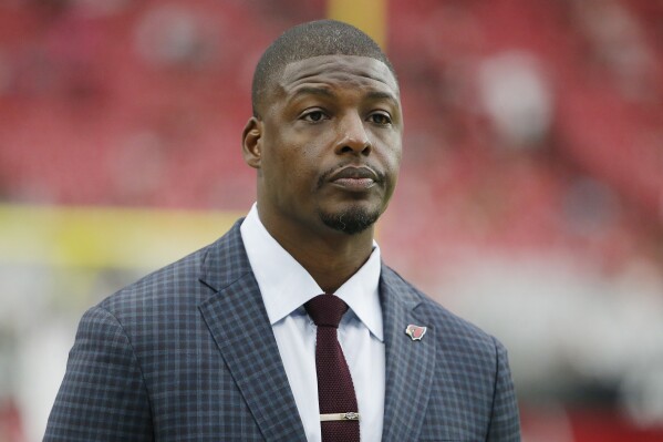 FILE - Arizona Cardinals Adrian Wilson during an NFL football game against the Atlanta Falcons, Sunday, Oct. 13, 2019, in Glendale, Ariz. Wilson was arrested in Arizona on June 1, 2024, on charges of assault, property damage and disorderly conduct, according to the Scottsdale Police Department. (AP Photo/Rick Scuteri, File)