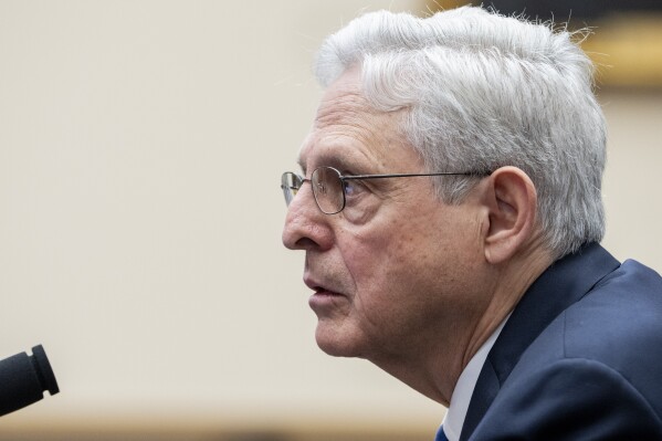 FILE - Attorney General Merrick Garland answers a question from Rep. Jim Jordan, R-Ohio, while testifying during a House Judiciary Committee hearing on the Department of Justice, June 4, 2024, on Capitol Hill in Washington. The House is expected to vote on a resolution holding Attorney General Merrick Garland in contempt of Congress for refusing to turn over audio of President Joe Biden’s interview in his classified documents case. The contempt action represents House Republicans’ latest and strongest rebuke of the Justice Department and of Garland’s leadership.(AP Photo/Jacquelyn Martin, File)