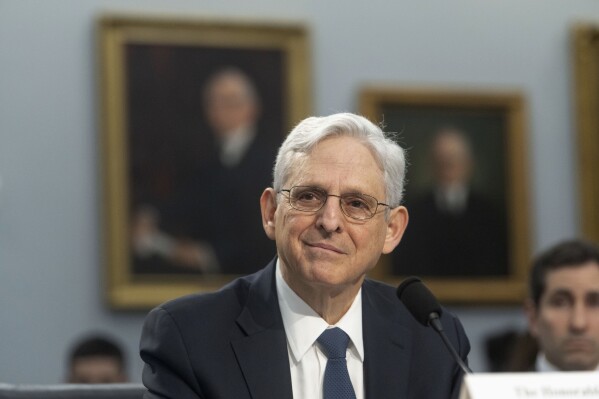 Attorney General Merrick Garland testifies before the House Committee on Appropriations, Subcommittee on Commerce, Justice, Science, and Related Agencies budget hearing on Capitol Hill, Monday, April 15, 2024, in Washington. (AP Photo/Kevin Wolf)