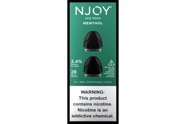 This image provided by NJOY in 2024 shows packaging for the company's menthol-flavored electronic cigarette product. On Friday, June 21, 2024, the Food and Drug Administration authorized the first menthol-flavored electronic cigarettes for adult smokers, the government’s strongest indication yet that vaping flavors can reduce the harms of traditional tobacco smoking. The FDA said it authorized four menthol e-cigarettes from NJOY, the vaping brand recently acquired by tobacco giant Altria, which also makes Marlboro cigarettes. (NJOY via AP)