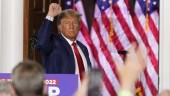 FILE - Former President Donald Trump gestures after speaking at Trump National Golf Club in Bedminster, N.J., June 13, 2023, after pleading not guilty in a Miami courtroom earlier in the day to dozens of felony counts that he hoarded classified documents and refused government demands to give them back. An onscreen headline on Fox News Channel called President Biden a “wannabe dictator” who sought to have his political rival arrested. It was shown on Fox Monday night, beneath a split-screen image of former President Donald Trump speaking to supporters live and Biden speaking earlier at the White House. (AP Photo/Andrew Harnik, File)