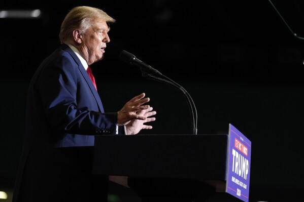 Republican presidential candidate former President Donald Trump speaks at a campaign rally Saturday, March 2, 2024, in Greensboro, N.C. (AP Photo/Chris Carlson)