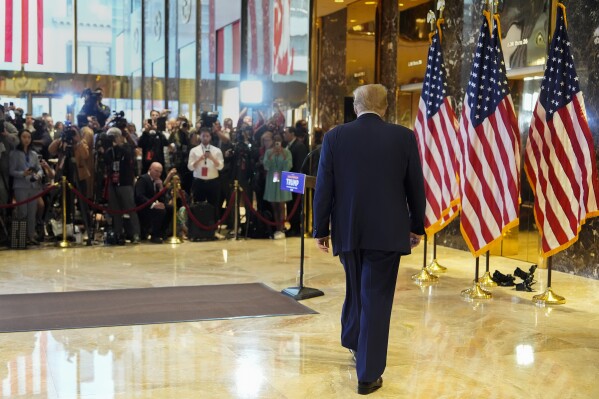 Former President Donald Trump arrives to speak at a news conference at Trump Tower, Friday, May 31, 2024, in New York. A day after a New York jury found Donald Trump guilty of 34 felony charges, the presumptive Republican presidential nominee addressed the conviction and likely attempt to cast his campaign in a new light. (AP Photo/Julia Nikhinson)