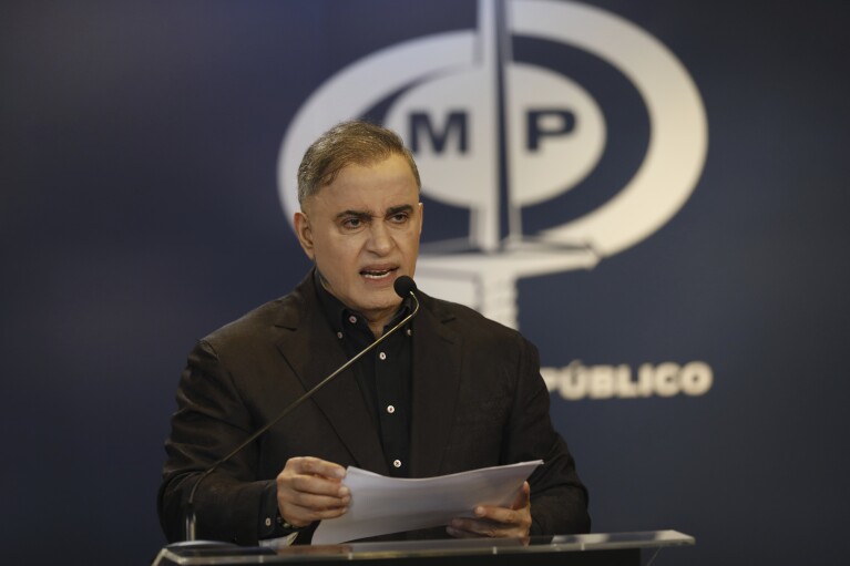 Venezuelan Attorney General Tarek William Saab speaks to the press the morning after the presidential election at his headquarters in Caracas, Venezuela, Monday, July 29, 2024. (AP Photo/Cristian Hernandez)