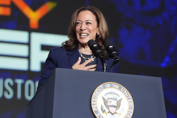 FILE - Vice President Kamala Harris delivers remarks at a Sigma Gamma Rho Sorority gathering in Houston, July 31, 2024, in Houston. (AP Photo/LM Otero, File)