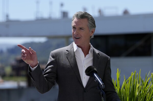 FILE -California Gov. Gavin Newsom speaks in Larkspur, Calif., Tuesday, April 16, 2024. California could soon deploy generative artificial intelligence tools to help reduce traffic jams, make roads safer and provide tax guidance, among other things, under new agreements announced Thursday, May 9, 2024, as part of Gov. Gavin Newsom's efforts to harness the power of new technologies for public services. (AP Photo/Jeff Chiu, File)