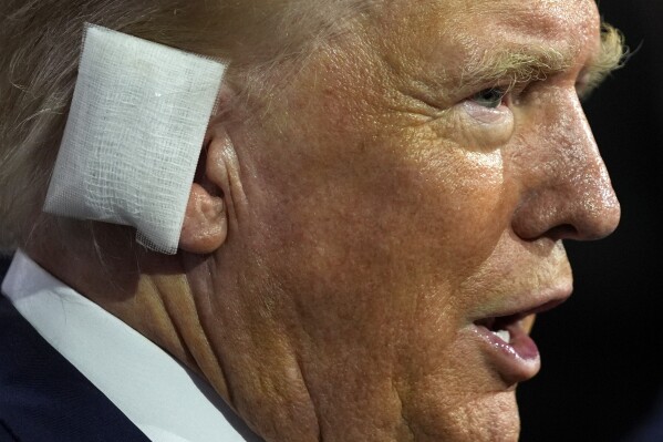 Republican presidential candidate former President Donald Trump attends the first day of the Republican National Convention, Monday, July 15, 2024, in Milwaukee. (AP Photo/Evan Vucci)