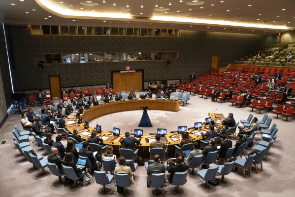 The UN Security Council meets to discuss the maintenance of peace and security of Ukraine, Friday, July 21, 2023, at United Nations headquarters. (AP Photo/Eduardo Munoz Alvarez)