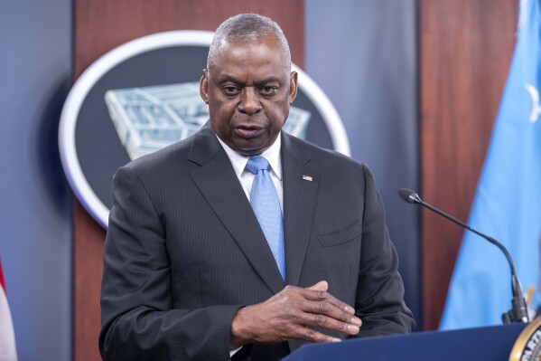 FILE - Secretary of Defense Lloyd Austin speaks during a press briefing at the Pentagon, July 25, 2024, in Washington. (AP Photo/Kevin Wolf, File)