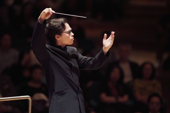 This image released by the Hong Kong Philharmonic shows Tarmo Peltokoski, who was hired Thursday to succeed Jaap van Zweden as music director of the Hong Kong Philharmonic. (Keith Hiro/Hong Kong Philharmonic via AP)