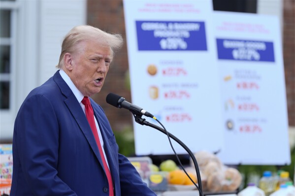 Republican presidential nominee former President Donald Trump speaks at a news conference at Trump National Golf Club, Thursday, Aug. 15, 2024, in Bedminster, N.J. (AP Photo/Julia Nikhinson)