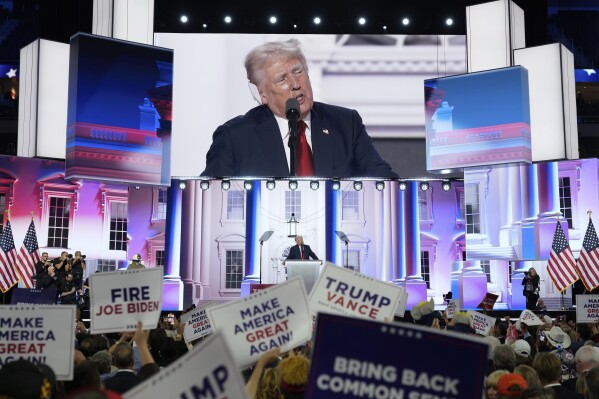 Republican presidential candidate and former president, Donald Trump, speaks during the final day of the Republican National Convention Thursday, July 18, 2024, in Milwaukee. (AP Photo/Jae C. Hong)