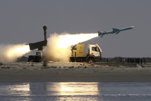 FILE - In this photo taken and released by the semiofficial Fars News Agency, a Noor missile is launched from the coast to the sea during Iranian naval maneuvers in the Oman Sea, near the port town of Bandar Jask, Iran on May 11, 2010. Yemen's Houthi rebels likely fired an Iranian-made anti-ship cruise missile at a Norwegian-flagged tanker in the Red Sea in December, an assault that now provides a public evidence-based link between the ongoing rebel campaign against shipping and Tehran, the U.S. military said Wednesday, July 10, 2024. (Hossein Zohrevand/Fars News Agency, File)