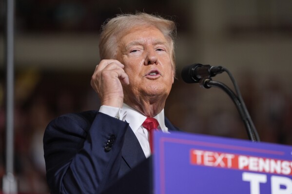 Republican presidential candidate former President Donald Trump speaks at a campaign rally, Wednesday, July 31, 2024, in Harrisburg, Pa. (AP Photo/Alex Brandon)