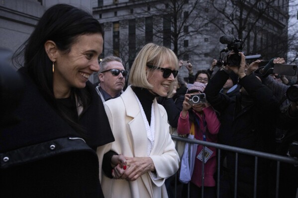 E. Jean Carroll leaves Federal court, Friday, Jan 26, 2024, in New York. A jury has awarded an additional $83.3 million to Carroll, who says former President Donald Trump damaged her reputation by calling her a liar after she accused him of sexual assault. (AP Photo/Yuki Iwamura)