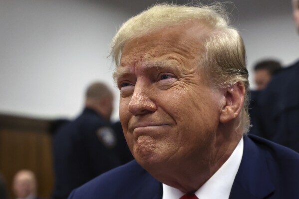 Former President Donald Trump appears at Manhattan criminal court before his trial in New York, Thursday, April 25, 2024.(Spencer Platt/Pool Photo via AP)