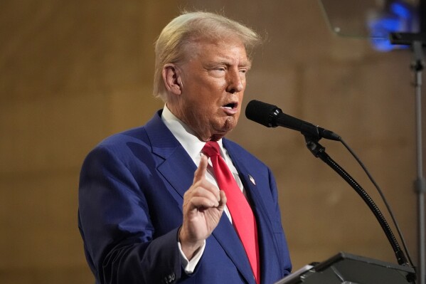 Republican presidential nominee former President Donald Trump answers questions during a campaign event at the Economic Club of New York, Thursday, Sept. 5, 2024, in New York. (AP Photo/Alex Brandon)