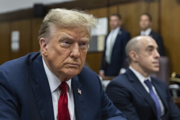 Former President Donald Trump attends jury selection at Manhattan criminal court in New York, April 15, 2024. (Jeenah Moon/Pool Photo via AP, File)