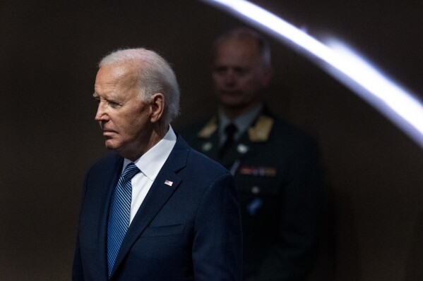 President Joe Biden arrives for the NATO summit in Washington, Wednesday July 10, 2024. (AP Photo/Jacquelyn Martin)