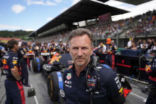 Red Bull team principal Christian Horner stands around before the start of the Formula One Austrian Grand Prix auto race, at the Red Bull Ring racetrack, in Spielberg, Austria, Sunday, July 2, 2023. (AP Photo/Darko Vojinovic)