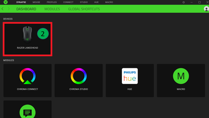 Choose mouse from Razer Dashboard