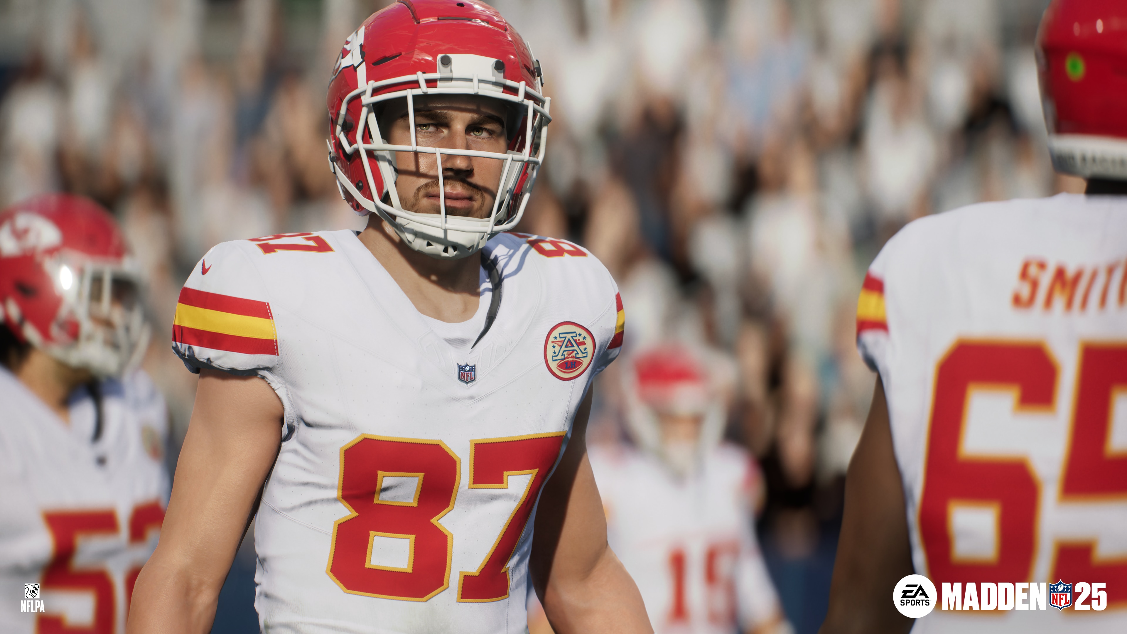 In-game close-up of Kansas City Chiefs tight end Travis Kelce.