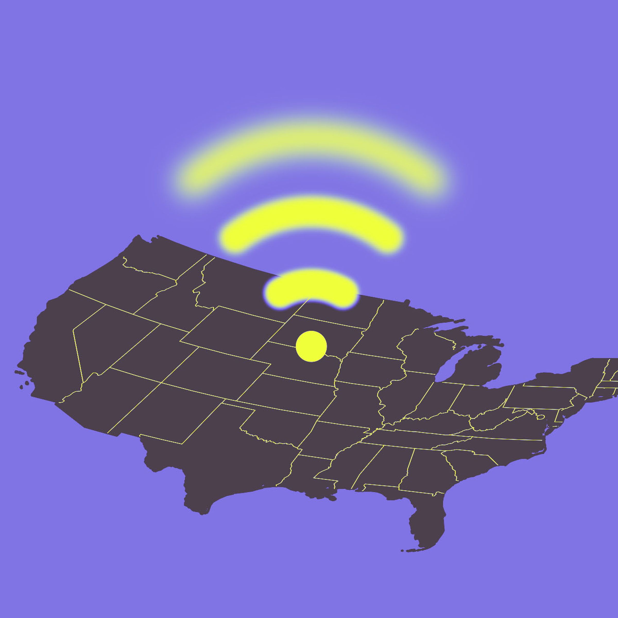 A fading Wifi symbol above the United States.