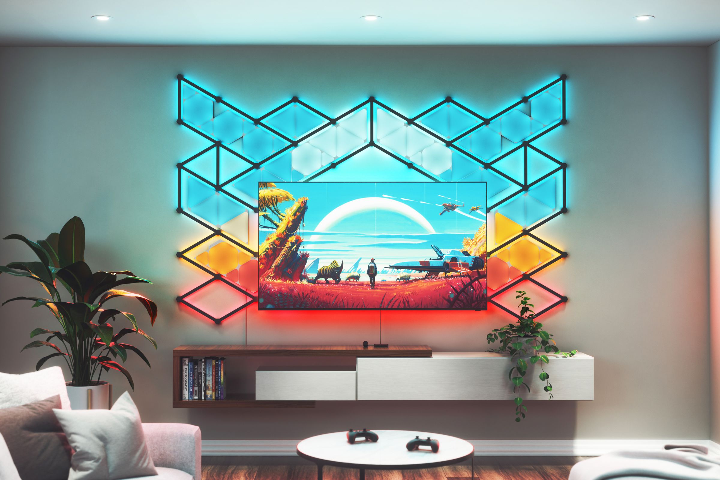 The 4D TV Smarter Kit can be linked with other Nanoleaf products for a truly immersive experience.