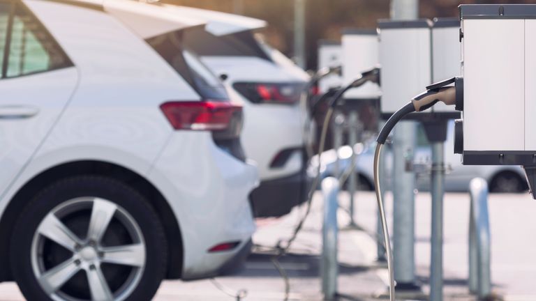 File photo of electric vehicles charging. Pic. iStock