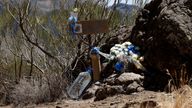 Flowers left by family of British teenager Jay Slater, near the site where his body was found, in Masca, on the island of Tenerife, Spain, July 17, 2024. REUTERS/Jesus Cabrera