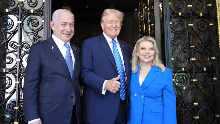 Donald Trump welcomed the Israeli PM telling him to ‘come in’ into his Mar-A-Lago house in Florida.