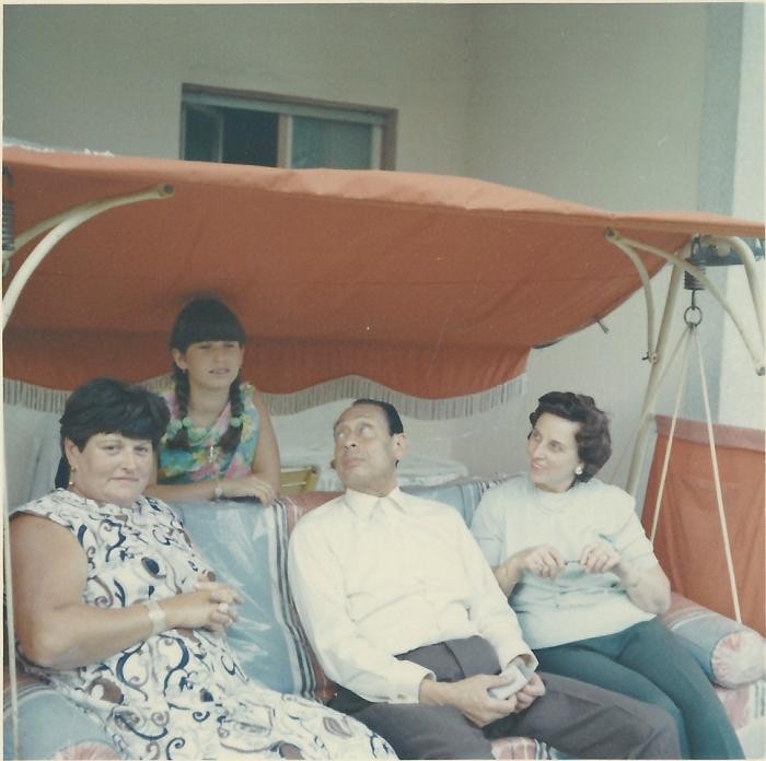 Anna Gutman (Boros) (left) and her daughter, Carla (second from left), visit with Dr. Mohamed Helmy (secone from right) and his wife, Emmi (right), in Berlin in 1968. Dr. Helmy hid Gutman in his home for the duration of World War II. 