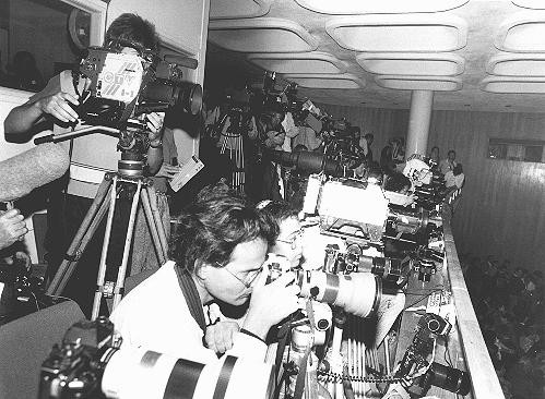 Members of the press during the trial of John Demjanjuk. [LCID: 65264]