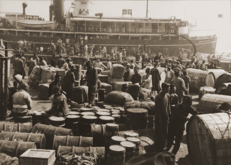 German Jewish refugees disembark in the port of Shanghai, one of the few places without visa requirements.