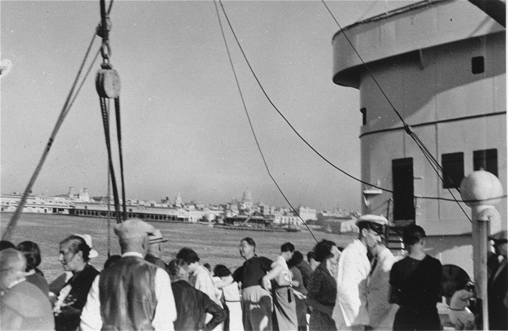 Passengers on the "St. Louis" wait to hear whether the Cuban government will permit them to land.