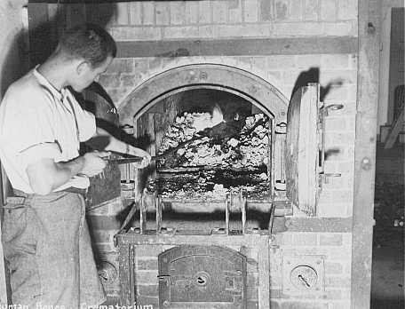 Human remains found in the Dachau concentration camp crematorium after liberation. [LCID: 0315]