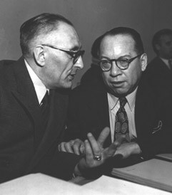 Professor Raphael Lemkin, left, and Ricardo Alfaro of Panama (chairman of the Assembly's Legal Committee) in conversation before ...