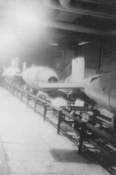 Assembly line where forced laborers manufactured V-bombs at the Dora-Mittelbau concentration camp, near Nordhausen. [LCID: 13077]