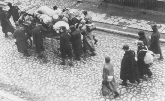 German Jews move into the Lodz ghetto area. Poland, between April 1940 and 1942.