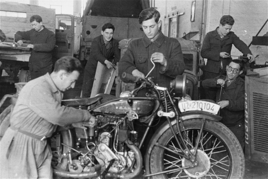 An ORT (Organization for Rehabilitation through Training) auto mechanics class at Landsberg displaced persons camp. [LCID: 80987]