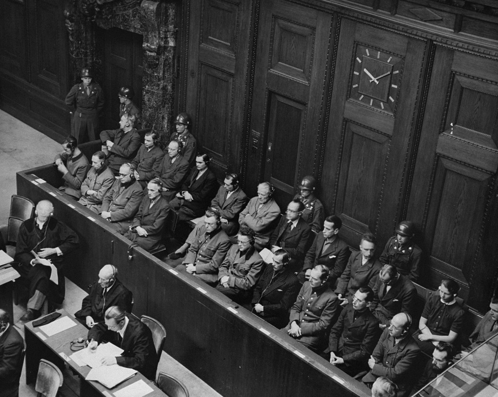 The defendants' dock and members of the defense counsel during the Doctors' Trial. [LCID: 07354]