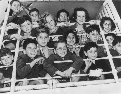 A group of Jewish refugee children on board a Portuguese ship. The US Committee for the Care of European Children and the Hebrew Immigrant Aid Society arranged for the children to reach the United States. New York, United States, September 24, 1941.