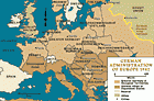 Pada tahun 1942, Jerman mendominasi sebagian besar wilayah Eropa. Wilayah Jerman Raya telah bertambah luas dengan penguasaan atas negara-negara tetangganya. Austria dan Luksemburg telah bergabung sepenuhnya. Wilayah-wilayah dari Cekoslovakia, Polandia, Prancis, Belgia, dan negara-negara Baltik telah dikuasai oleh Jerman Raya. Pasukan militer Jerman menduduki Norwegia, Denmark, Belgia, Prancis utara, Serbia, sebagian Yunani utara, dan wilayah yang luas di Eropa timur. Italia, Hungaria, Rumania, Bulgaria, Slovakia, Finlandia, Kroasia, dan Vichy di Prancis semuanya bersekutu dengan Jerman atau sangat dipengaruhi oleh Jerman. Dari tahun 1942 hingga 1944, pasukan militer Jerman memperluas wilayah pendudukan mereka ke Prancis selatan, Italia tengah dan utara, Slovakia, serta Hongaria.